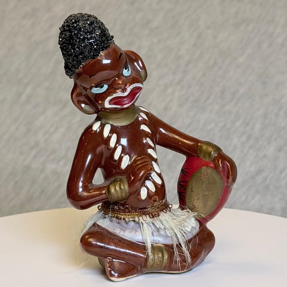 Vintage Royal Japan Ceramic Tribal Drummer Figurine Hand Painted Mid Century